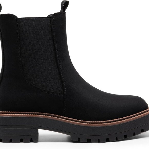 Women's Chelsea Ankle Boots Faux Leather Suede 8.5 Low Heel Lug Sole Fall Shoes - Picture 2 of 7